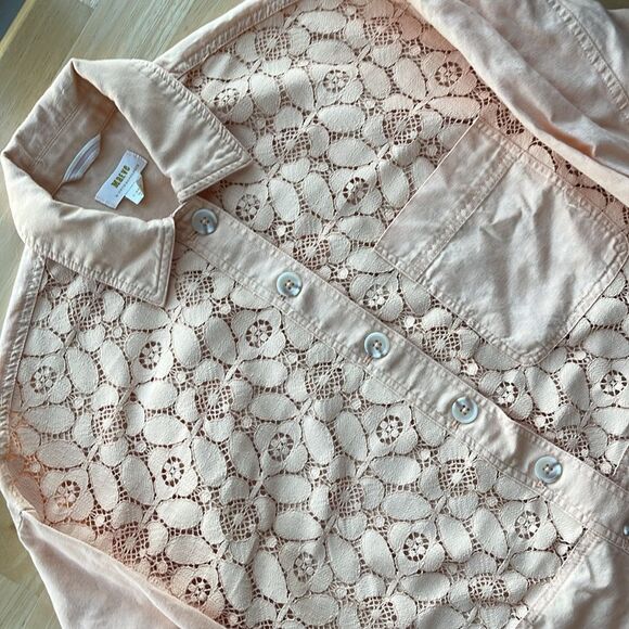 Maeve Crochet Orange-Peach Button Down Shirt XS - Picture 4 of 9